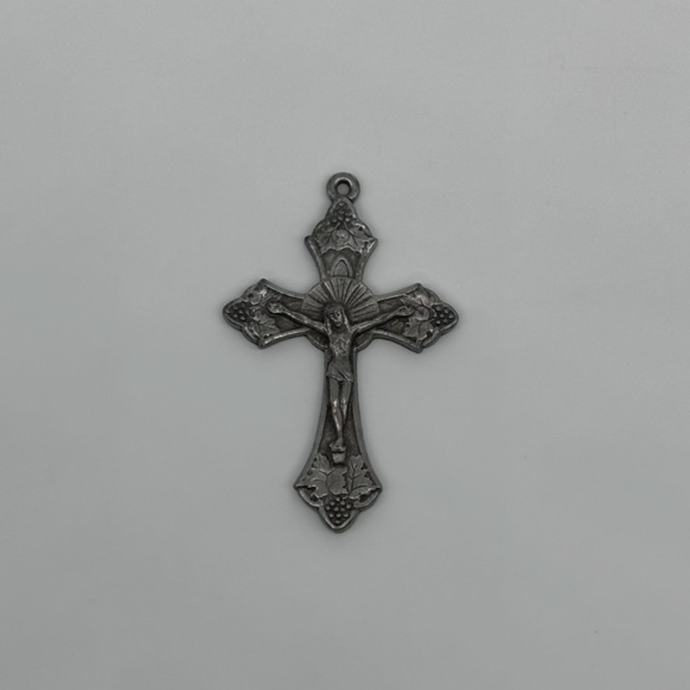 Vintage Pewter Crucifix Pendant – Eucharist Symbolism & Sunburst Design